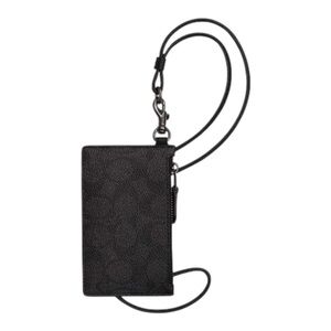 Retail $150 COACH Zip Lanyard Card Case Black and Charcoal Signature Canvas NWT